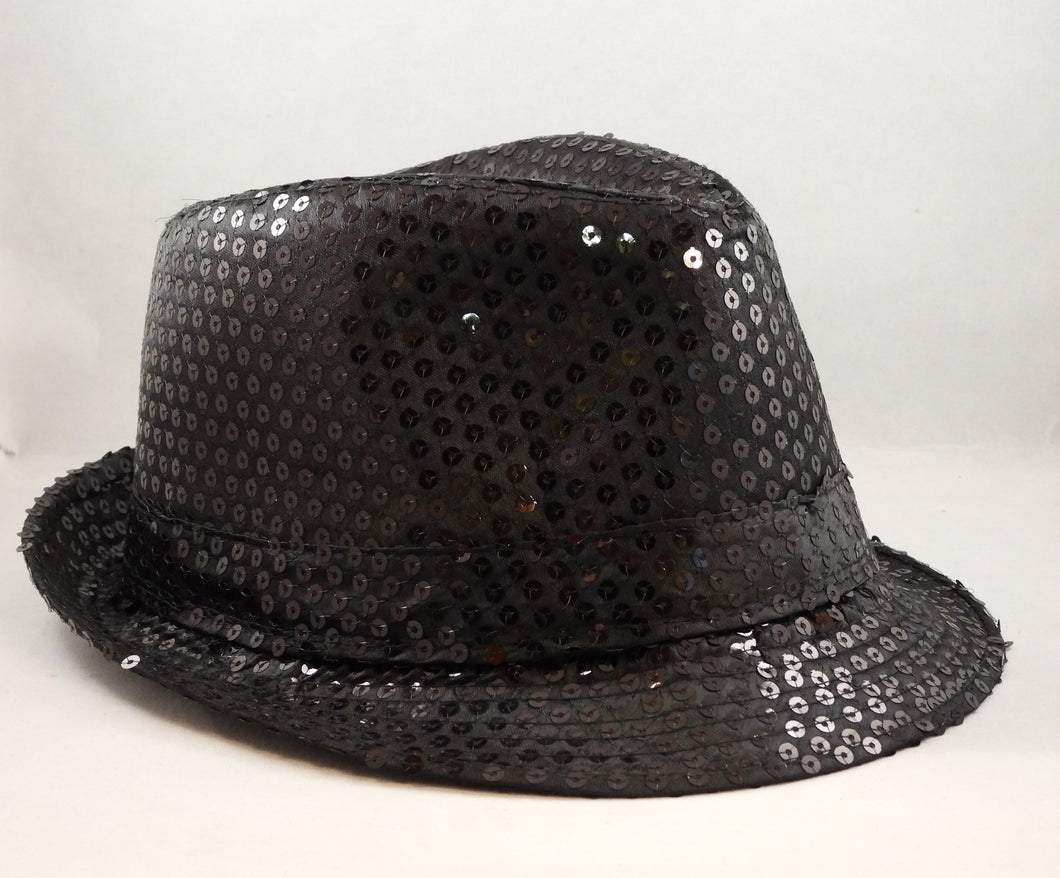 Hat med palietter sort eller sølvfarvet