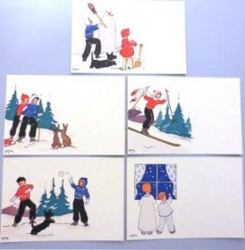 10 gamle postkort motiv børn i sneen