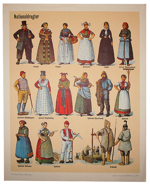 Plakat med danske folkedragter