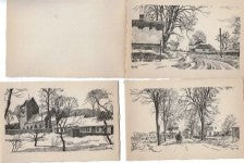 5 Gamle dobbelte julekort tegnet af Hancke