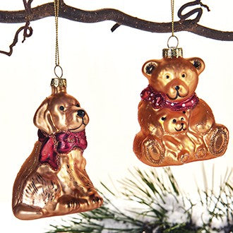 Hund og Bamse glaspynt til juletræet