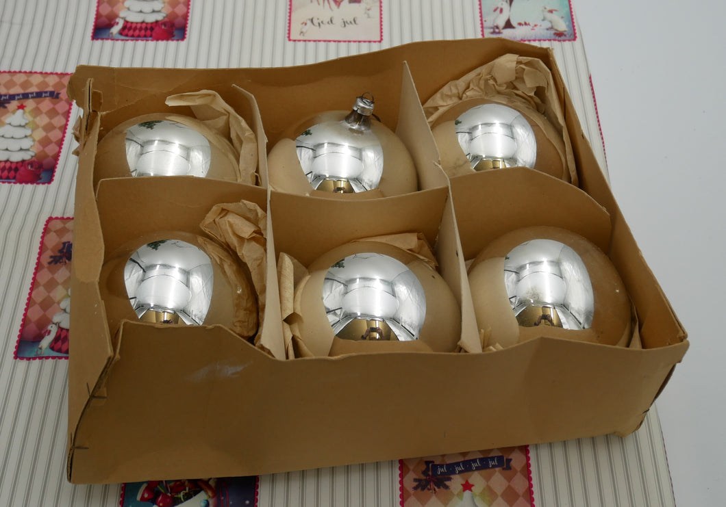 6 gamle jule glaskugler sølv 7 cm L9