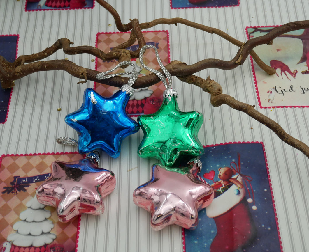 4 glas stjerner til juletræet kulørte farver