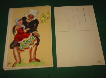 5 Farverige gamle postkort nr 40-44