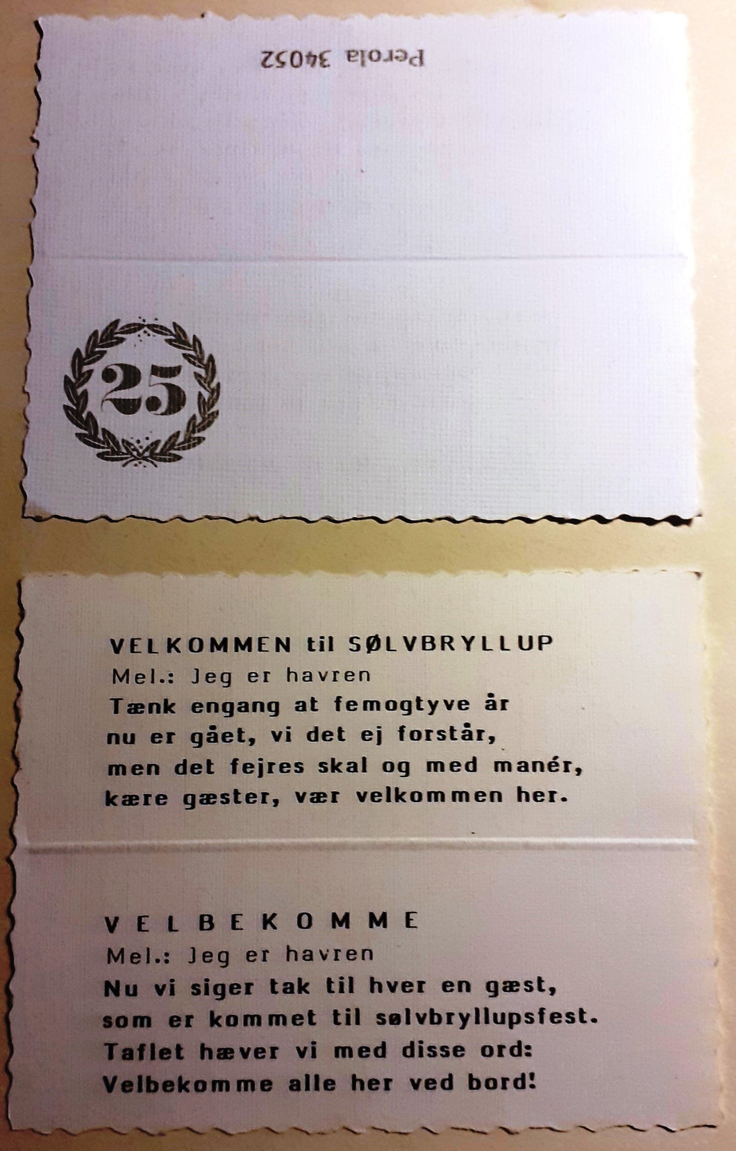 10 Bordkort med sange til sølvbryllup