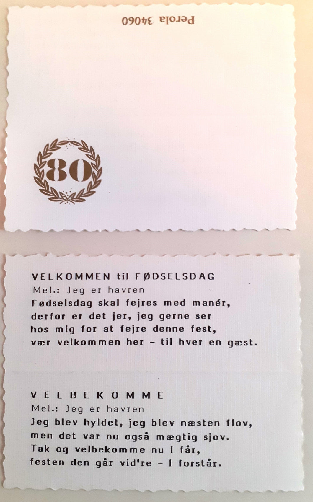 10 stk Bordkort med sange til 80 års fødselsdag