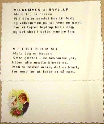Bryllup bordkort/glaskort med sang