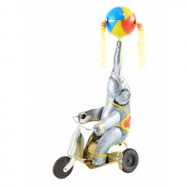 Bliklegetøj elefant på cykel