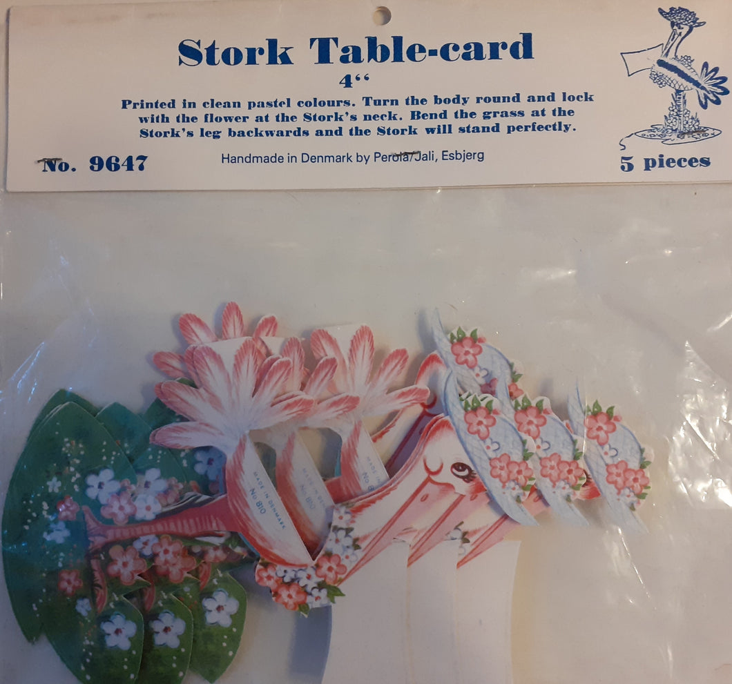 Gammel bordpynt til barnedåb lyserød stork