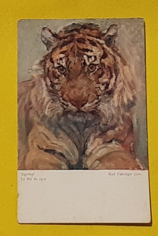 Fint gammelt postkort med tiger på