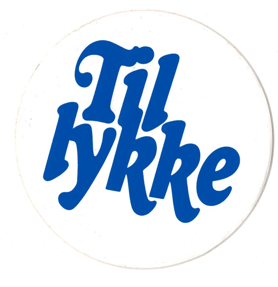 Rundt klistermærke tillykke blå