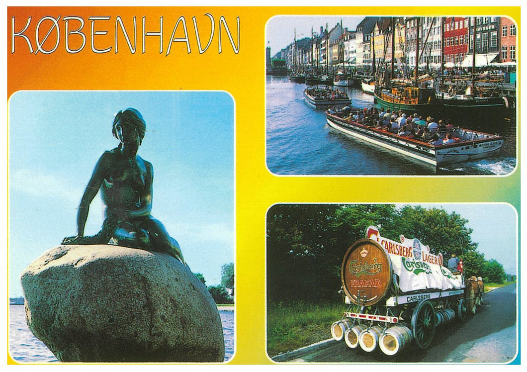 Postkort København Ølvogn, Nyhavn og lille havfrue