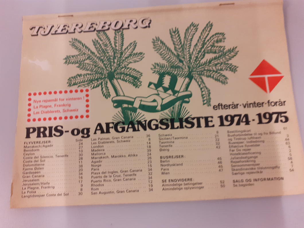 Tjæreborg pris- og afgangsliste 1974-1975