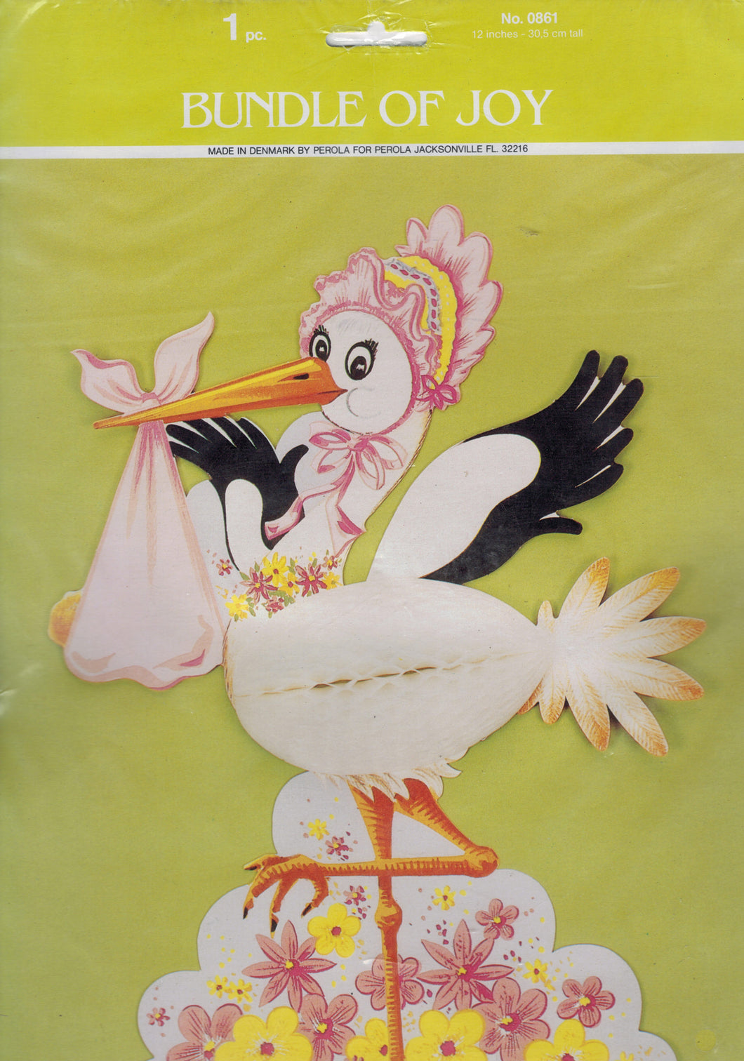 Bordpynt til barnedåb lyserød stork